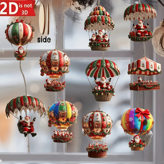 Wooden Hot Air Balloon Santa Claus Ornaments 10 pcs 2D Christmas Tree