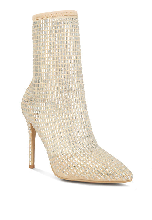 Fortunate Rhinestones Embellished Mesh Boots - ACScoolcart