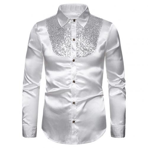 Men's Lapel Sequined Long Sleeve Shirt