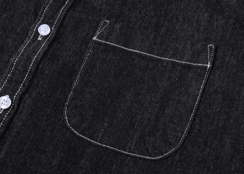 Mens Long Sleeve Single Pocket Denim Shirt - ACScoolcart 