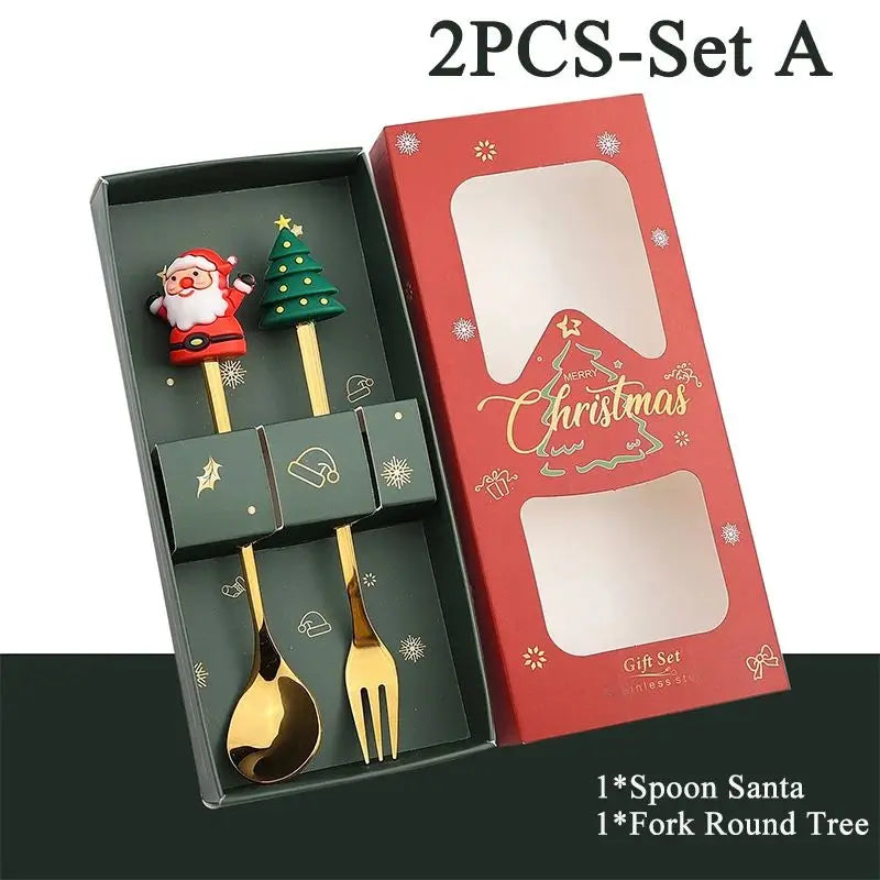 🎄✨ Christmas Holiday Spoon &amp; Fork Gift Set – Limited Edition ✨🎁