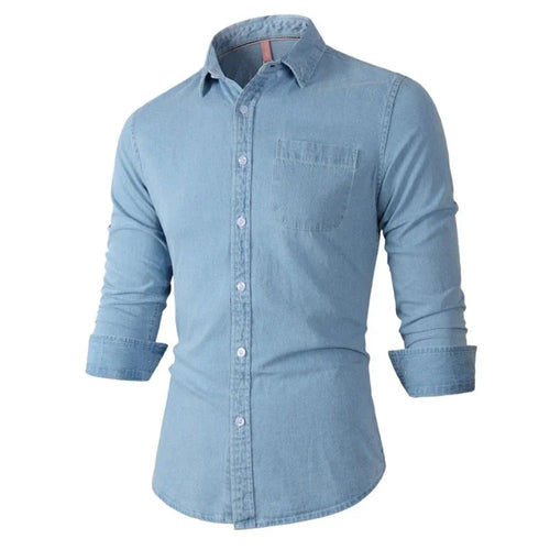 Mens Long Sleeve Single Pocket Denim Shirt - ACScoolcart 