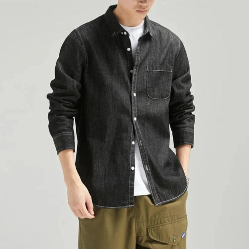 Mens Long Sleeve Single Pocket Denim Shirt - ACScoolcart 