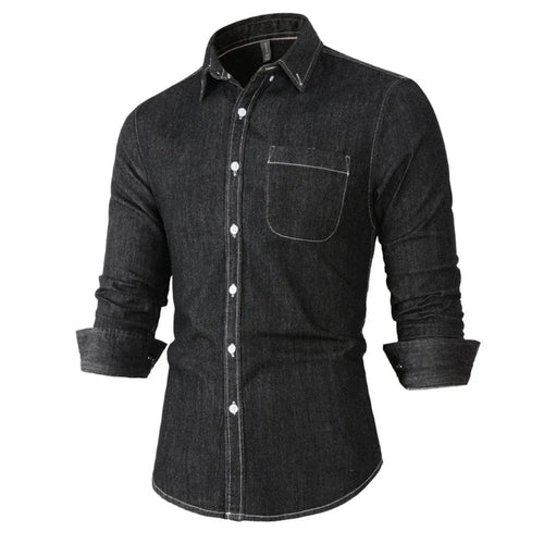 Mens Long Sleeve Single Pocket Denim Shirt - ACScoolcart 