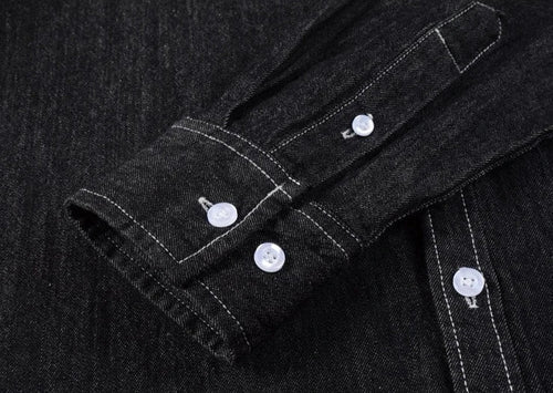 Mens Long Sleeve Single Pocket Denim Shirt - ACScoolcart 