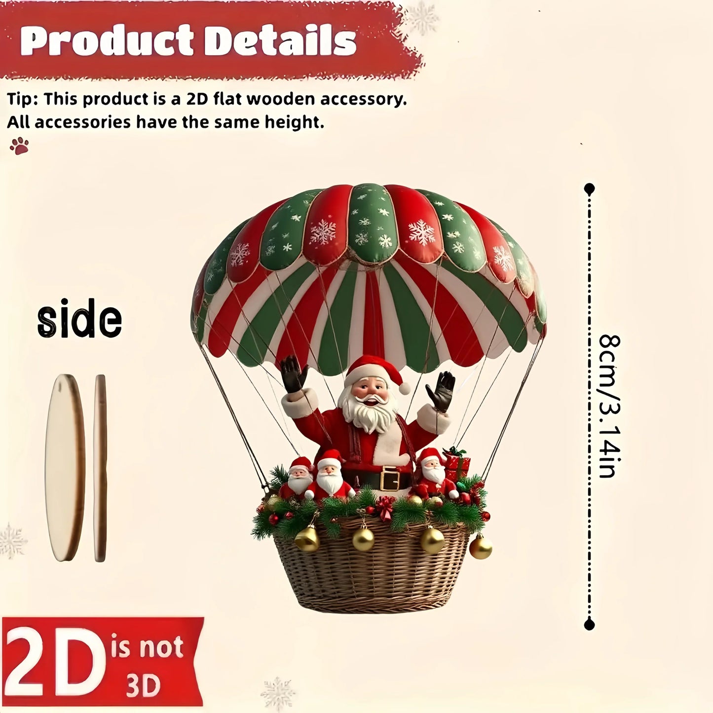 Wooden Hot Air Balloon Santa Claus Ornaments 10 pcs 2D Christmas Tree