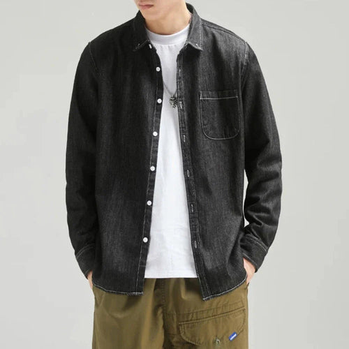 Mens Long Sleeve Single Pocket Denim Shirt - ACScoolcart 