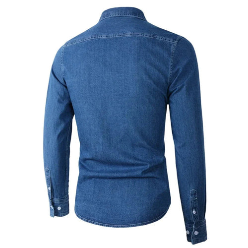Mens Long Sleeve Single Pocket Denim Shirt - ACScoolcart 