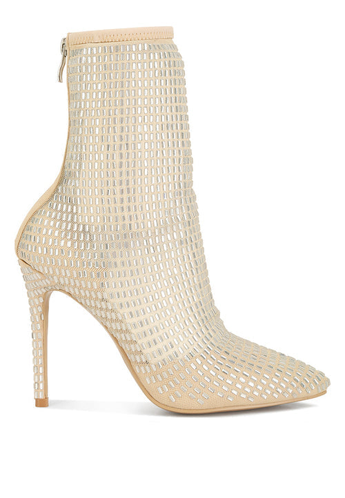 Fortunate Rhinestones Embellished Mesh Boots - ACScoolcart 